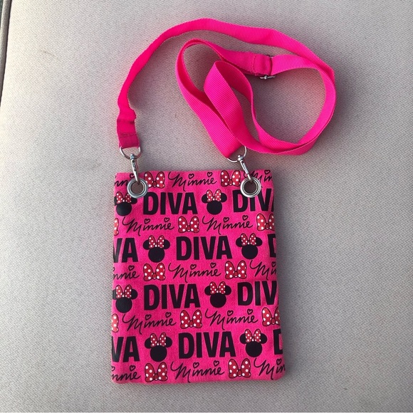 Disney's Minnie Mouse"Glam" Cross-Body Passport Purse Shoulder Bag, Neon Pink - Picture 7 of 11